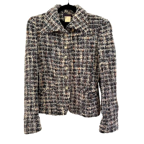 Lea Rome Women's Blazer Gray Wool Boucle France size 38 Small Twee Office Chic - Picture 3 of 8